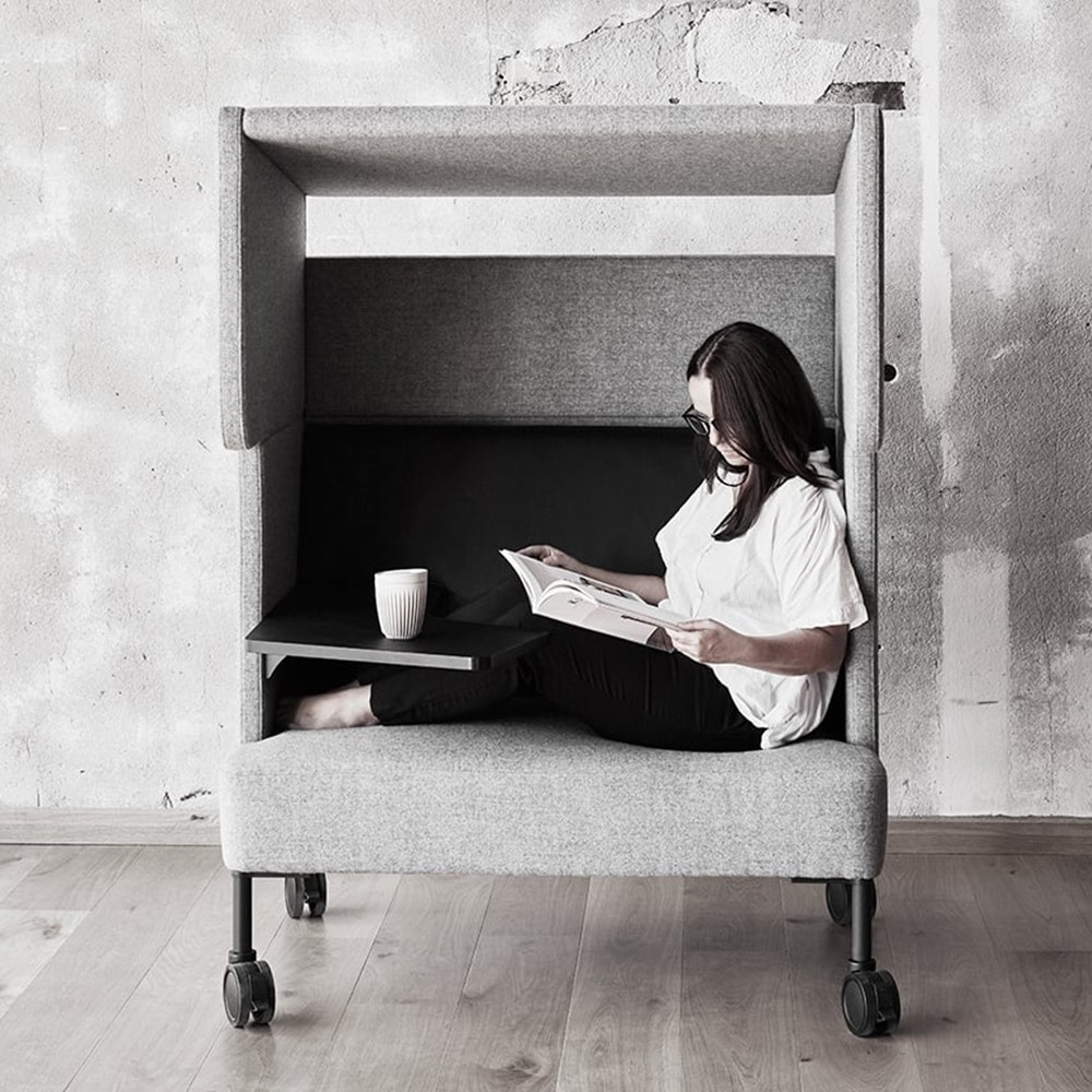 Alcove sur roulettes et tablette écritoire Fourus solo tissu gris