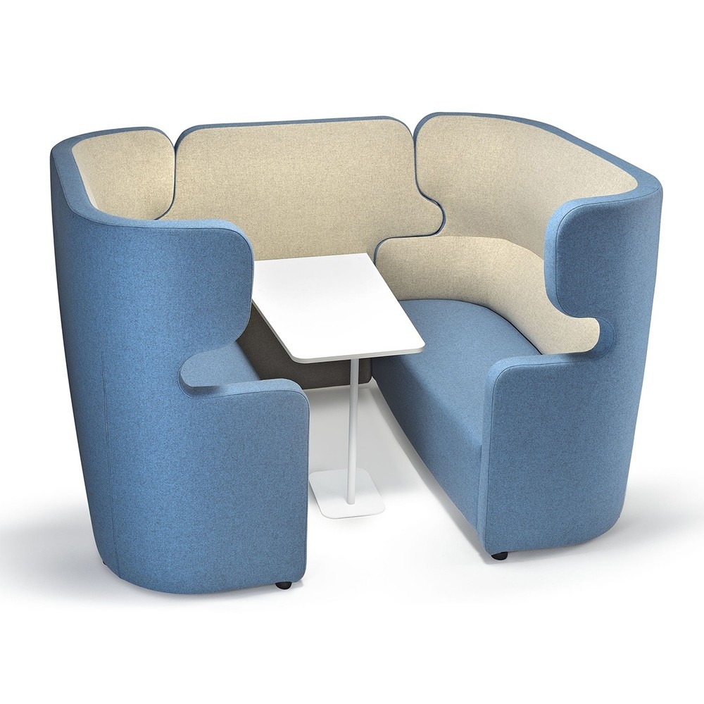 Alcove acoustique composée de 2 canapés 2 places, d'un mur de liaison et d'une table PEOPLE