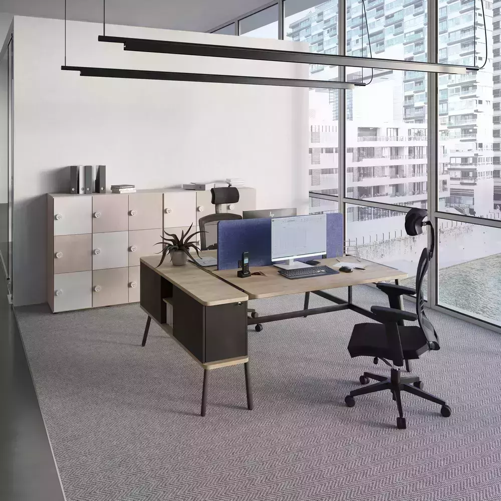 Bureau bench 2 personnes ALTO avec rangement intégré et écran de séparation