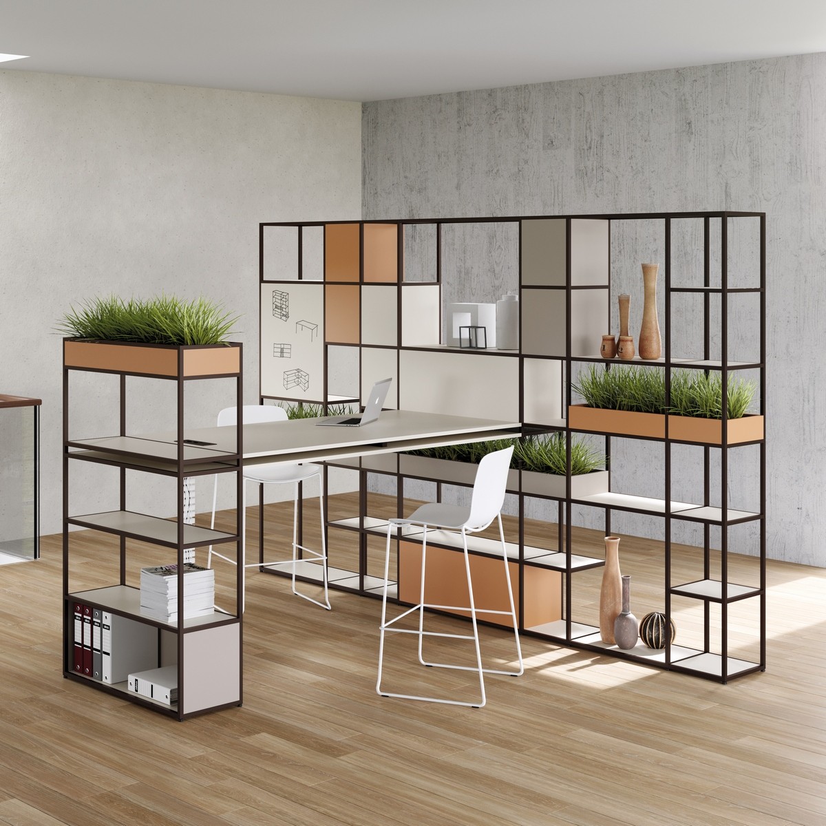 Bibliothèque design avec bureau intégré