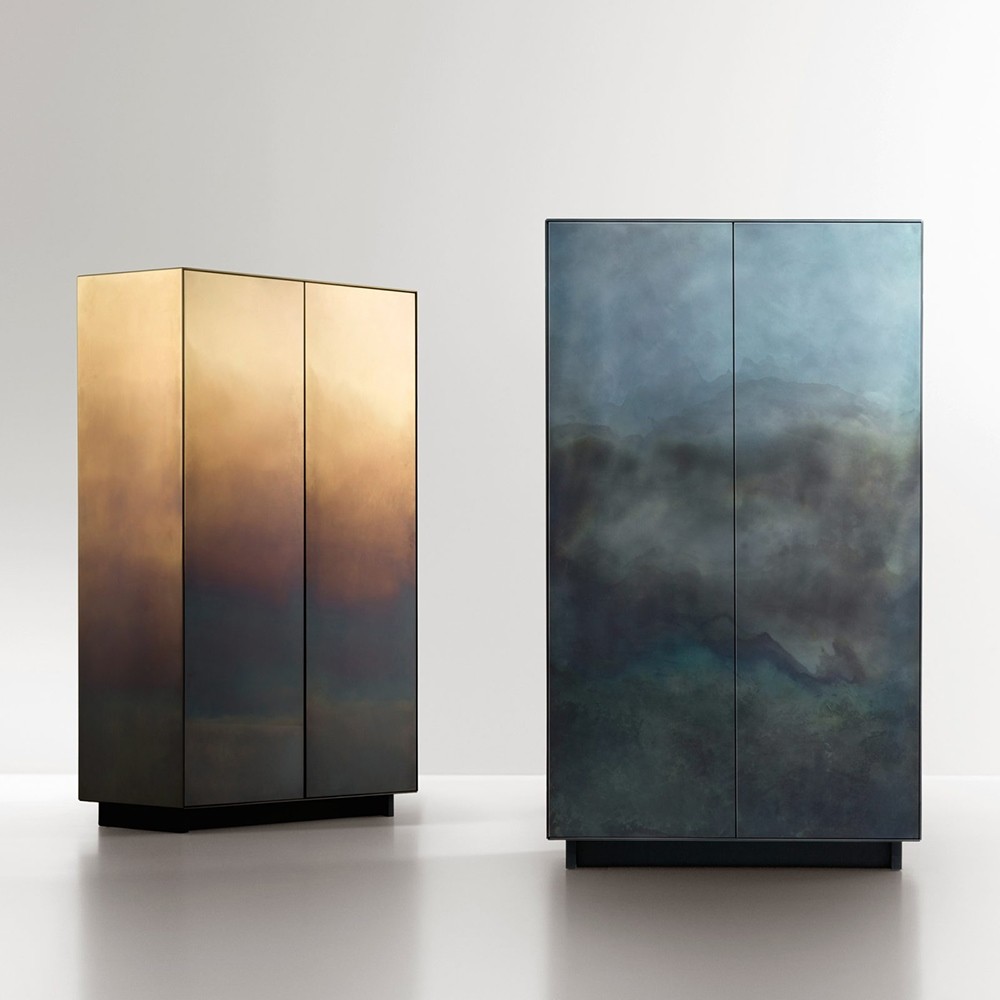 Armoires portes battantes en acier inoxydable et cuivre effet degradé MAREA DE CASTELLI