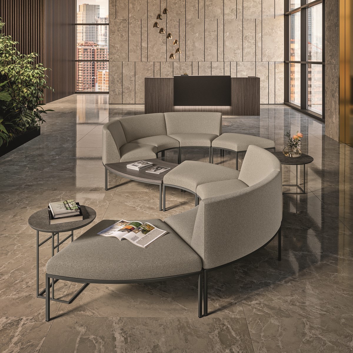 Banquette circulaire avec mobilier d'accueil au design élégant