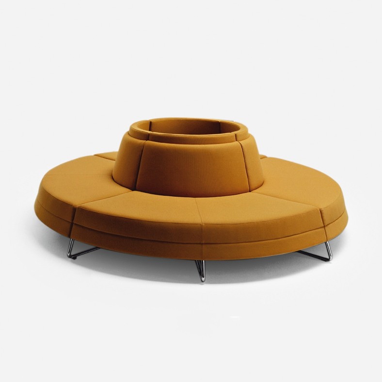 Banquette circulaire design Sushi tissu jaune pieds chromés LACIVIDINA