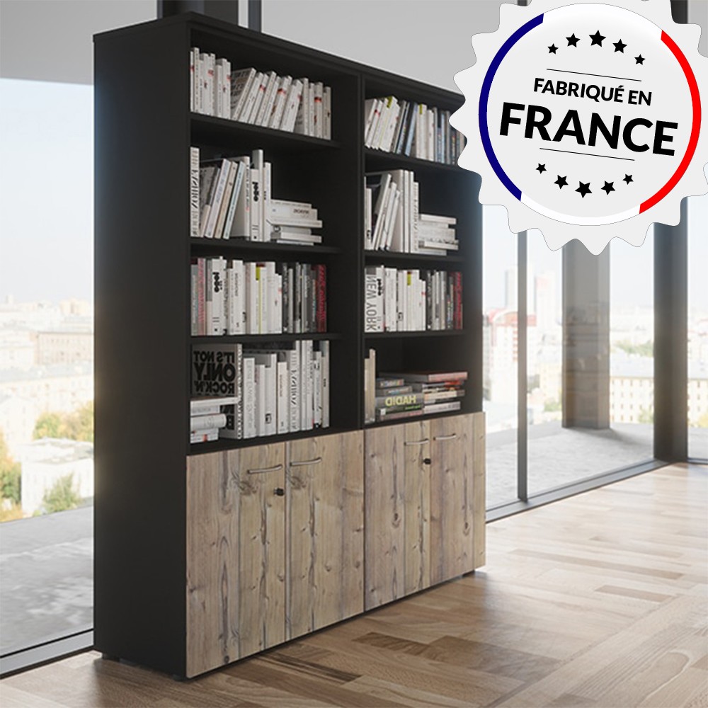 Bibliothèque de bureau design QUIETUDE finition TIMBER / NOIR Buronomic