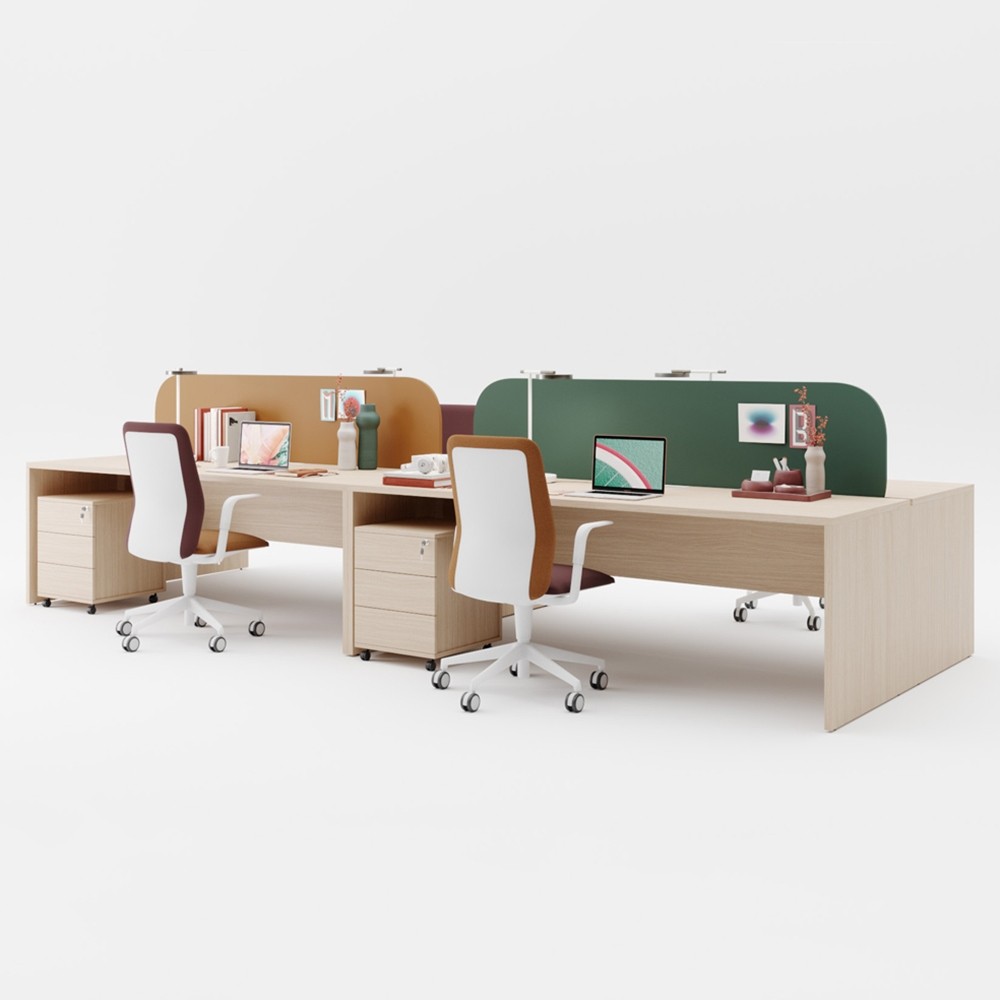 Bureau bench 4 personnes ZERO avec écrans de séparation