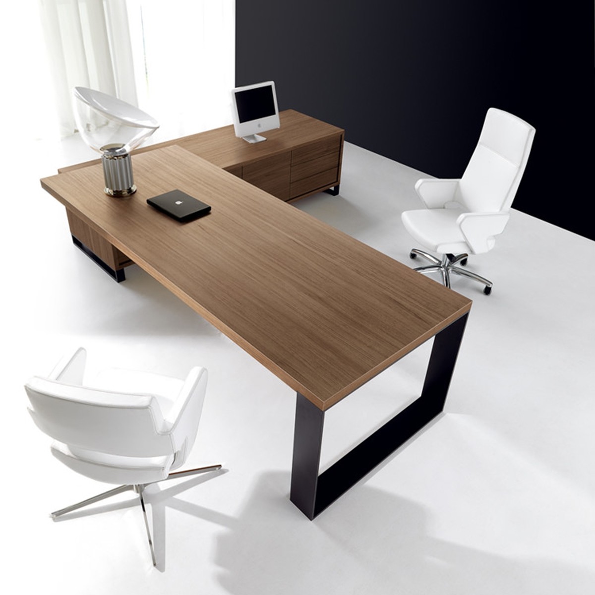 Bureau de direction en bois avec desserte porteuse noyer NEW LOOP IVM