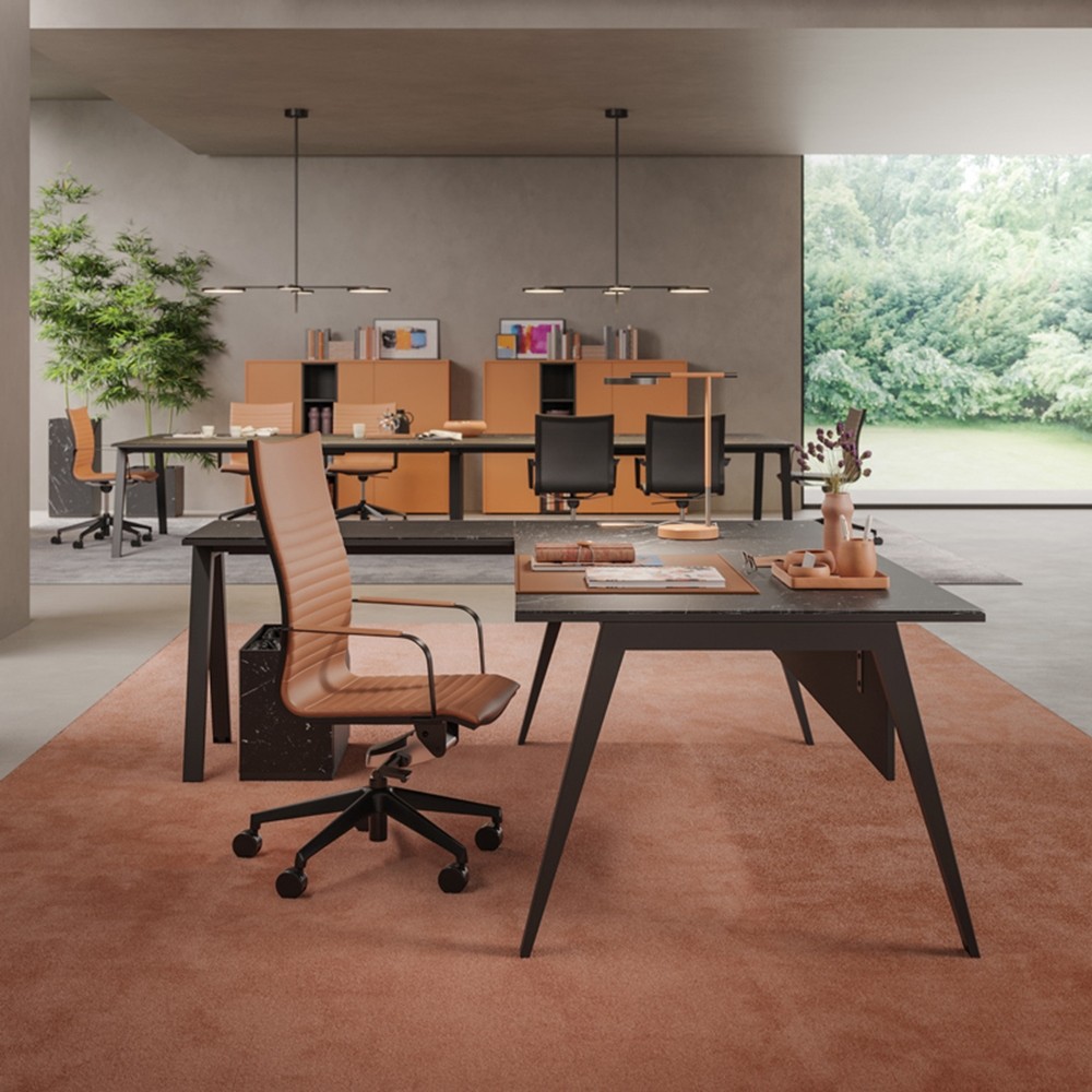 Bureau de direction Dodici avec plateau en verre anti empreintes