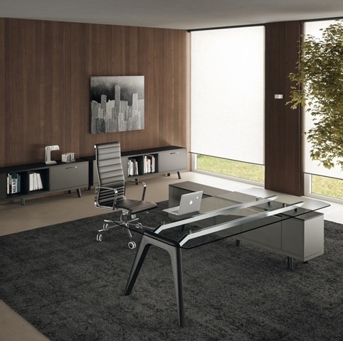 Bureau de direction Bralco en verre transparent RAIL 