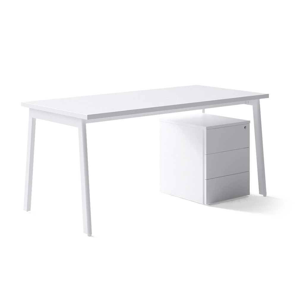 Bureau individuel blanc design M10 avec caisson mobile