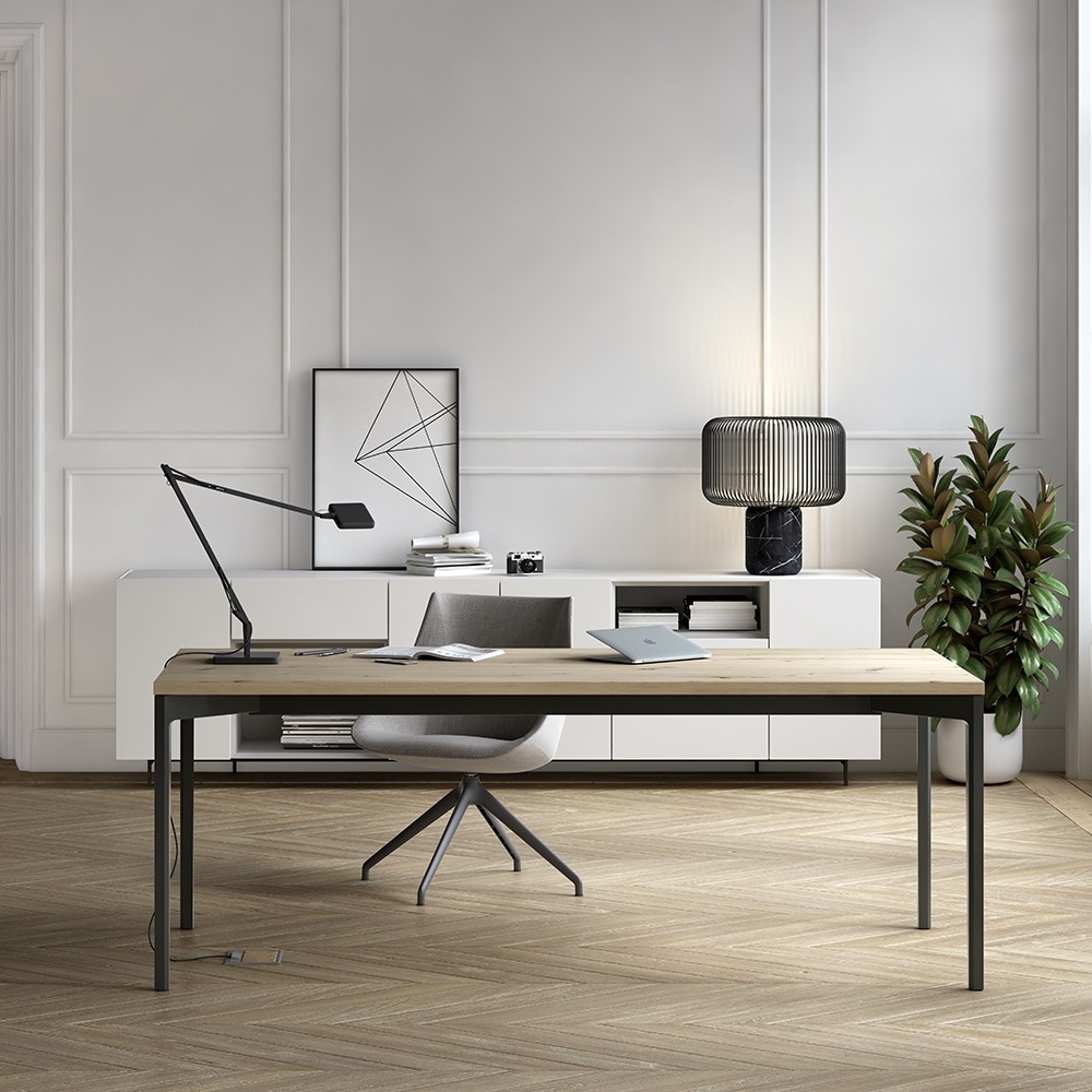 Bureau individuel design Hexa plateau chêne pieds noir