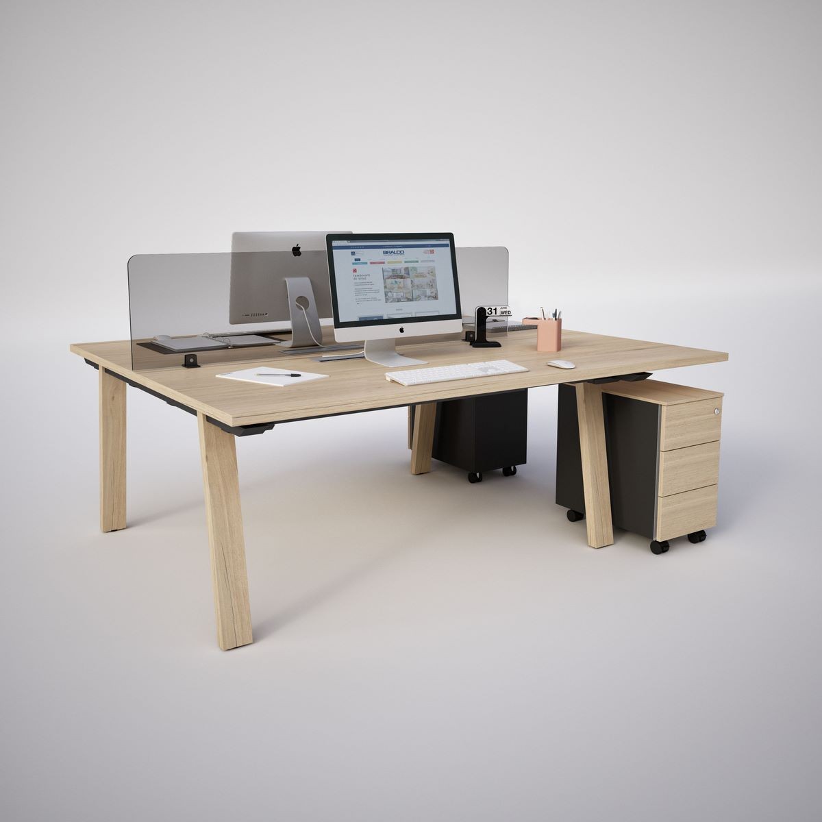 Bureau open space en bois pour 2 personnes Take Off Farm en chêne - Bralco