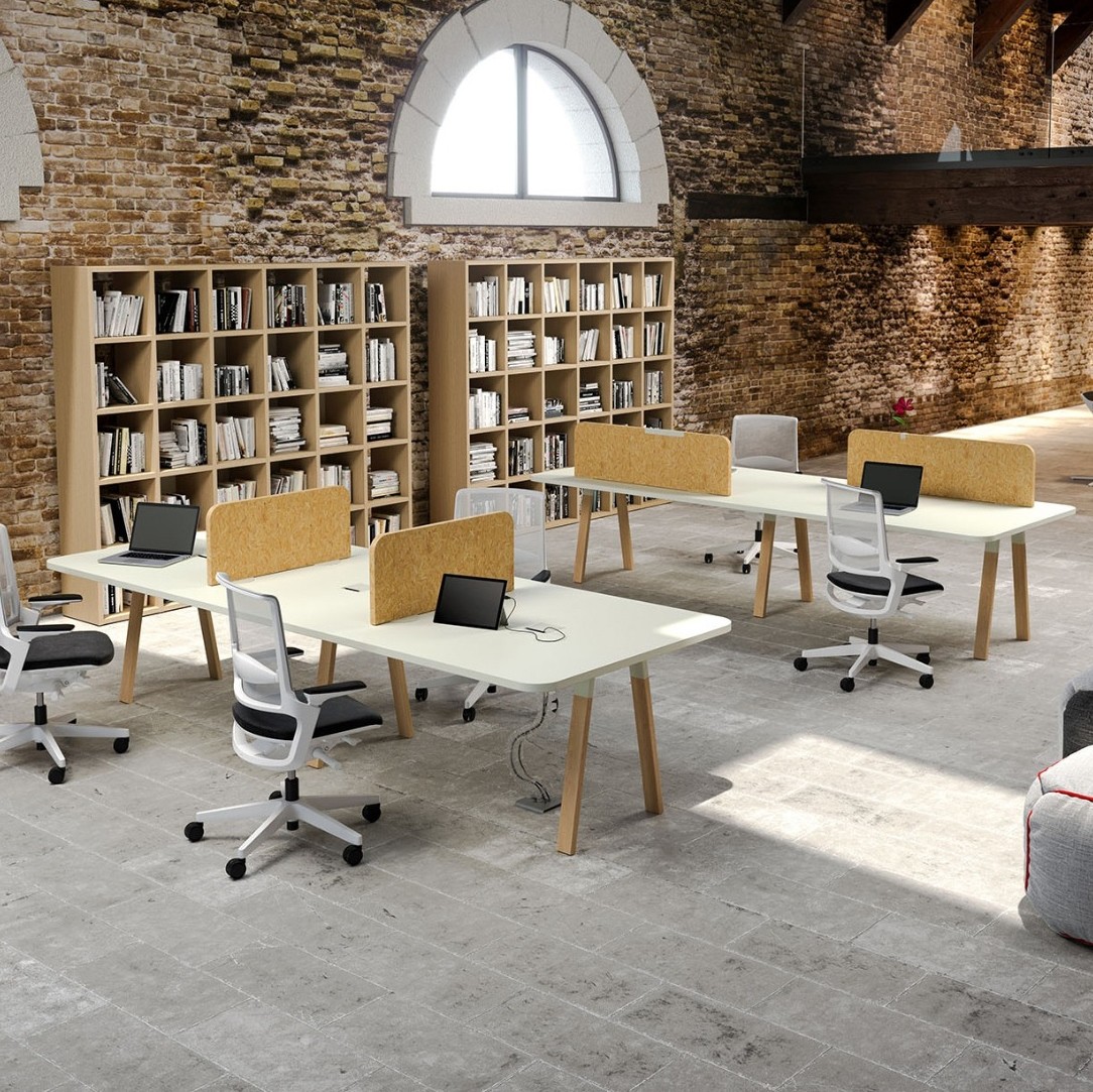 Bureau open space design Atreo Wood bois et blanc Alea