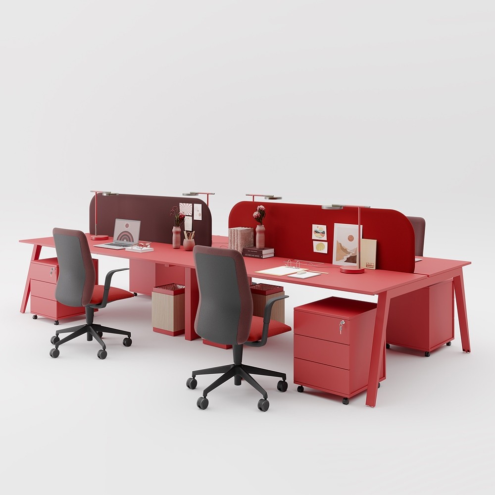 Bureau bench design rouge pour 4 personnes collection Dodici