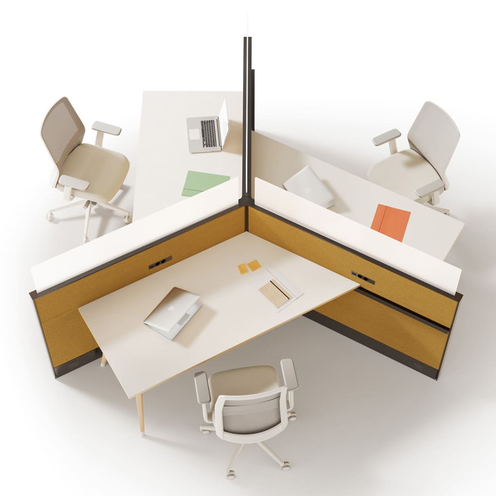 Bureaux bench 3 personnes design avec écrans de séparations toute hauteur