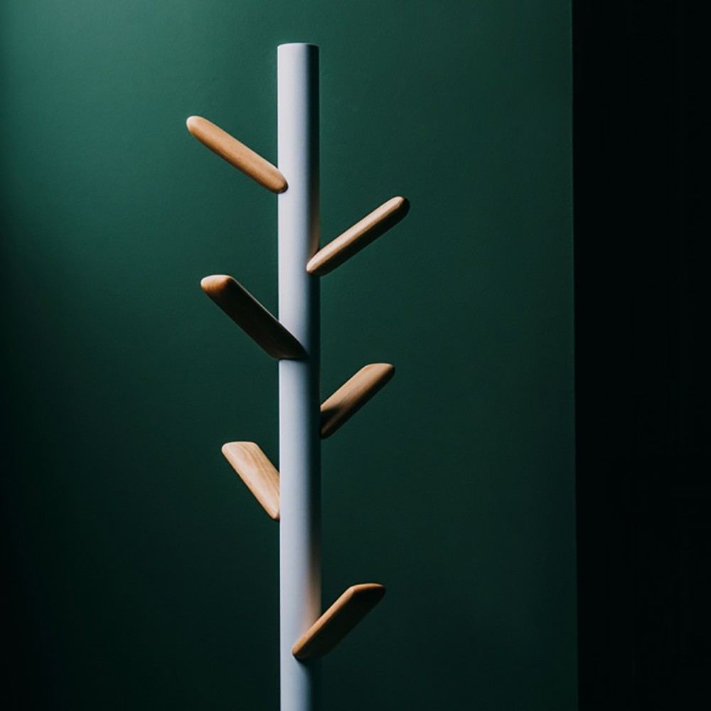 Porte manteau design sur pied Caddy blanc et bois Enea