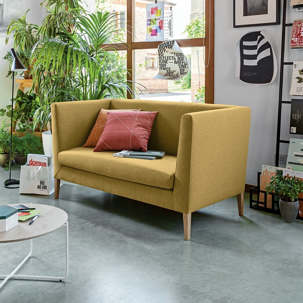 Canapé d'attente pieds bois tissu jaune NESIS