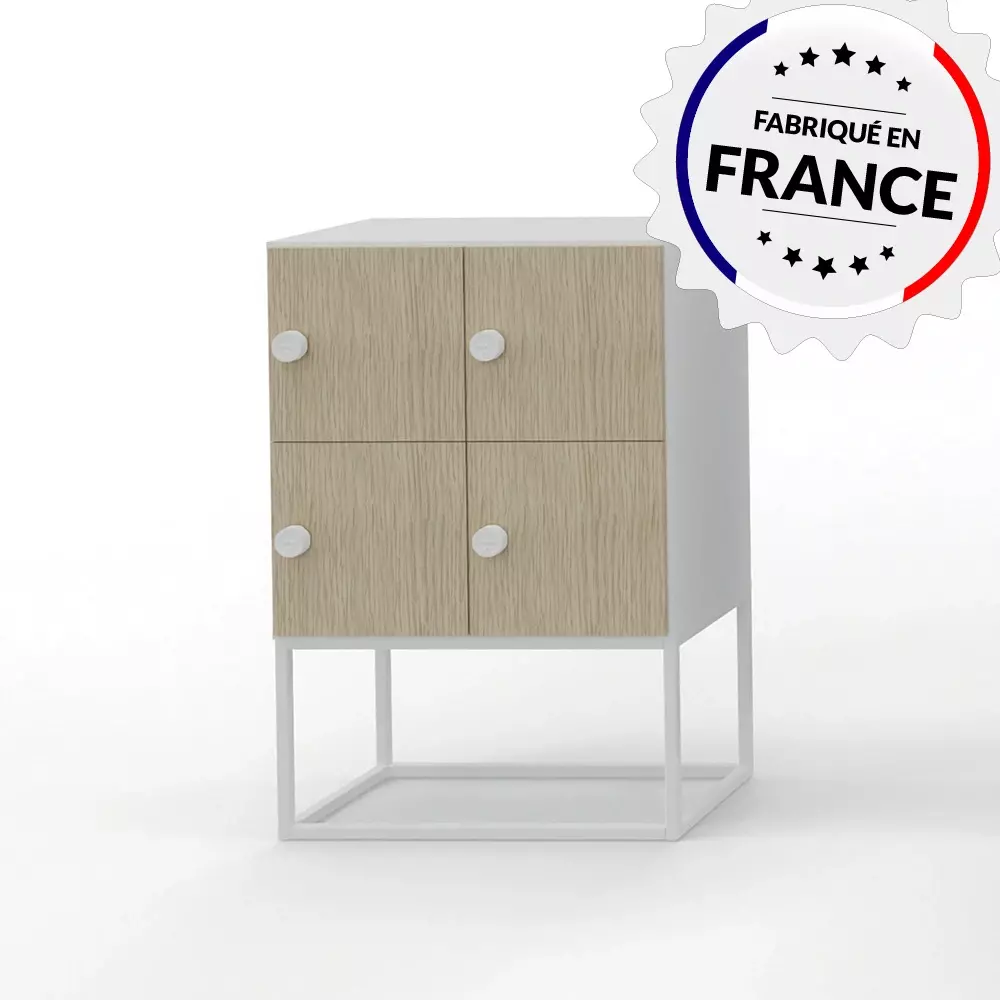 Casiers 4 cases EKO blanc et chêne avec piétement acier en option