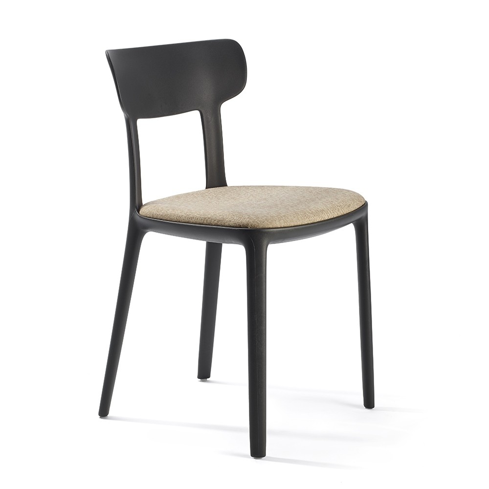 Chaise polypropylène noir avec assise tapissée Canova