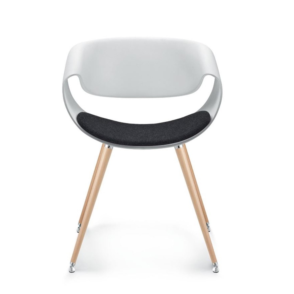 Chaise de réunion pieds bois coque polypropylène blanche avec placet d'assise noir collection LITTLE PERILLO de ZUCO