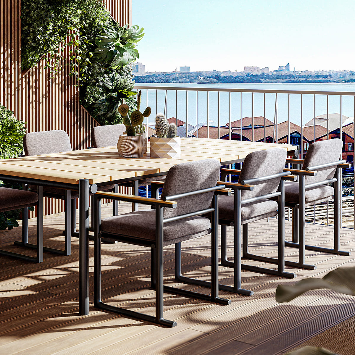 Chaise TULUM Vondom aluminium et teck, design moderne pour terrasse ou restaurant.