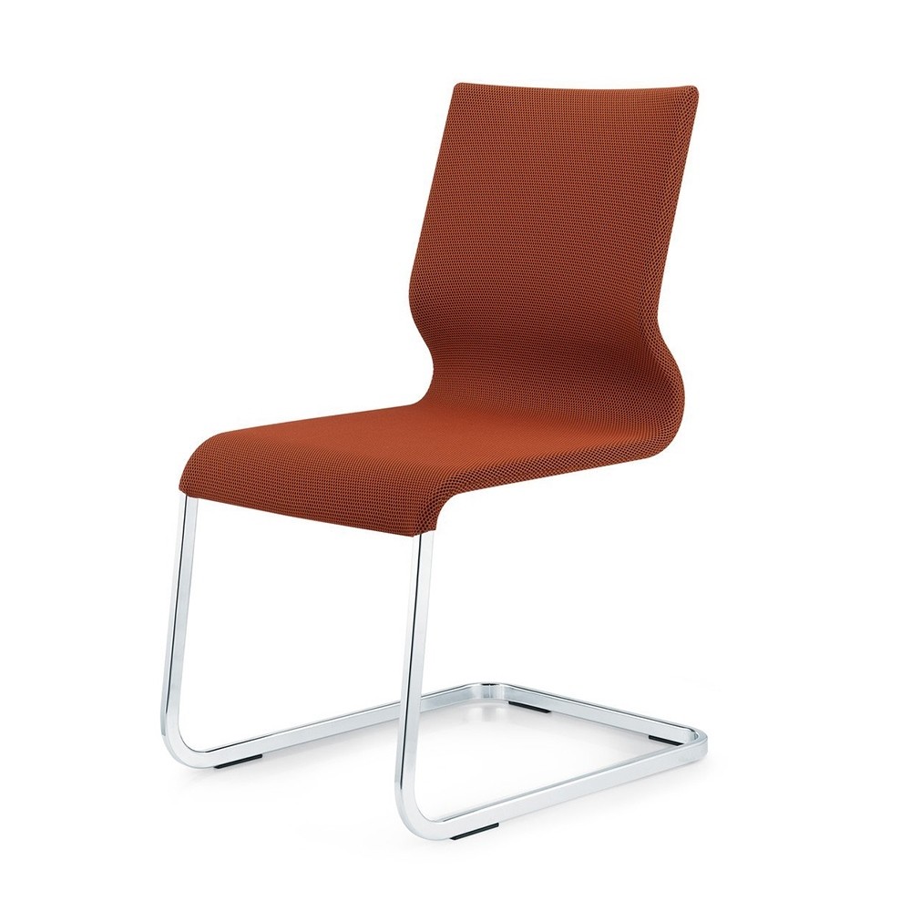 Chaise visiteur design piétement luge aluminium poli revêtement omega orange collection LACINTA