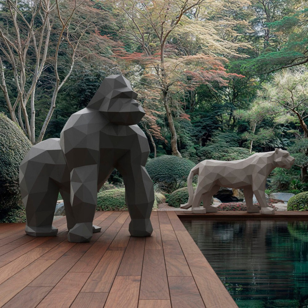 D&eacute;coration de jardin XXL gorille fa&ccedil;on origami en r&eacute;sine roto moul&eacute; ultra r&eacute;sistant aux UV