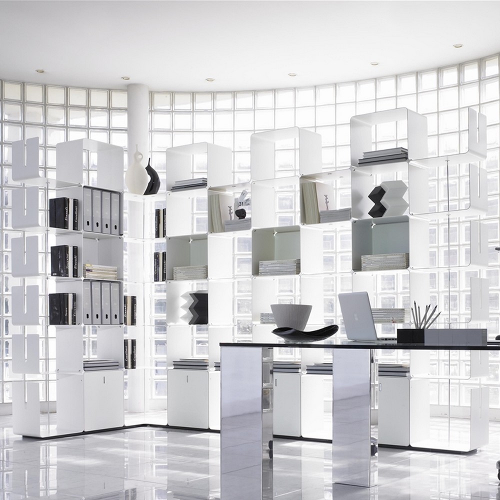 Bibliothèque de bureau design métal blanc Dieffebi 