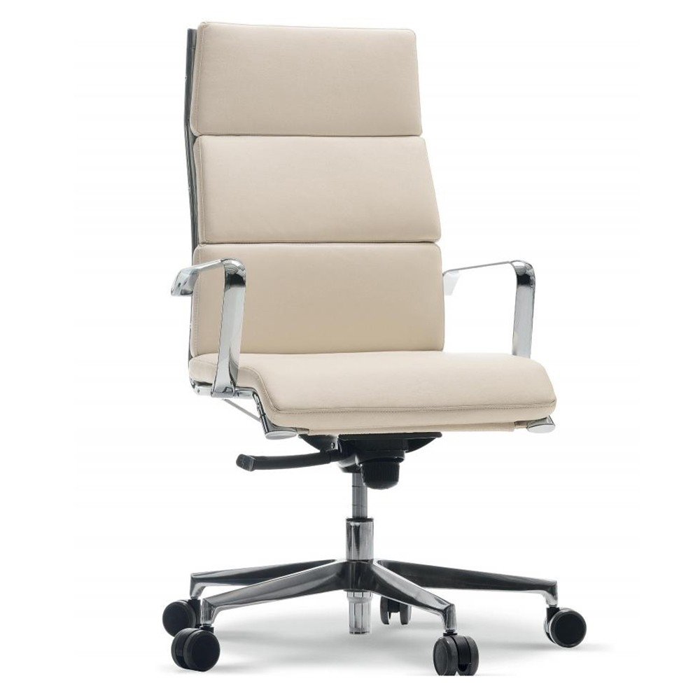 fauteuil de bureau direction design en cuir écru avec dossier haut Dekora Plus