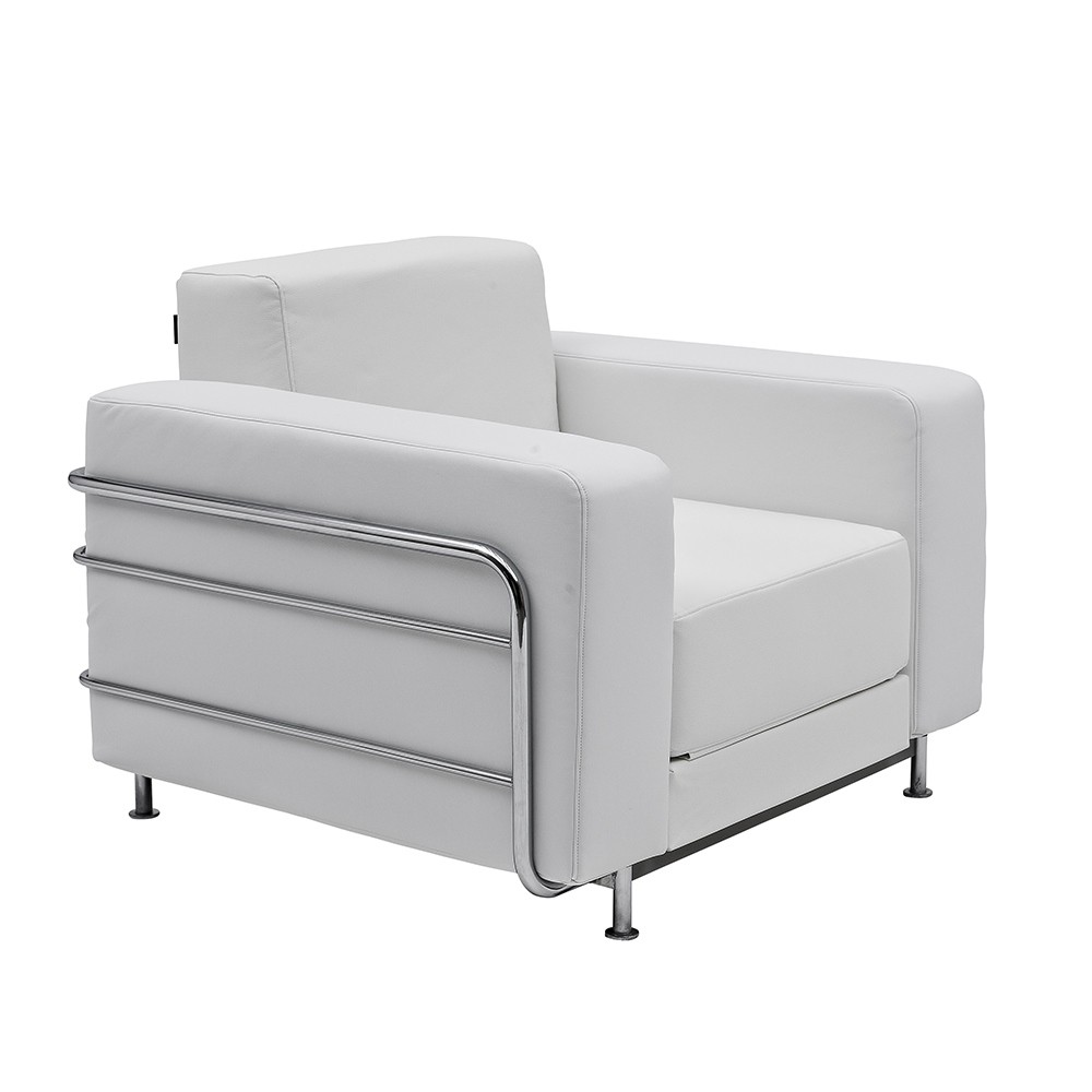 Fauteuil d'attente design similicuir blanc structure chromée collection Silver