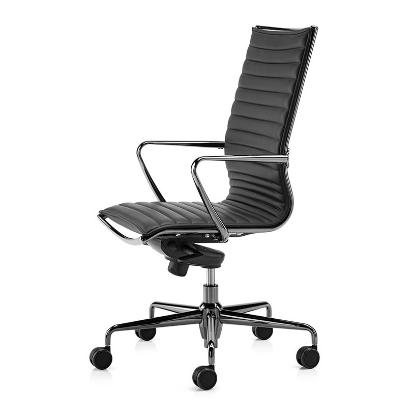 Fauteuil de bureau direction dossier haut Alia Top, cuir noir