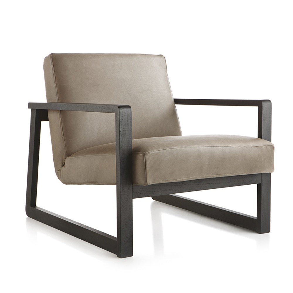 Fauteuil lounge cuir et bois Marcelo