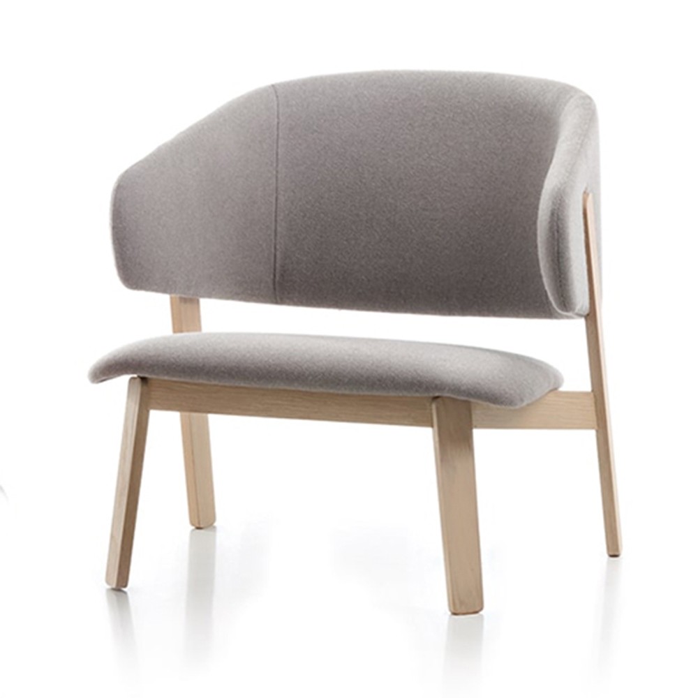 Fauteuil lounge tissu gris pieds bois Wolfgang