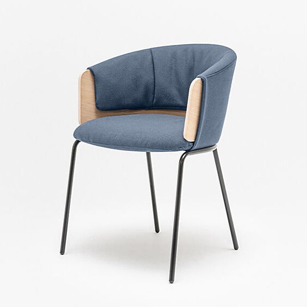 Fauteuil de réunion en bois COLLAR avec revêtement tissu bleu