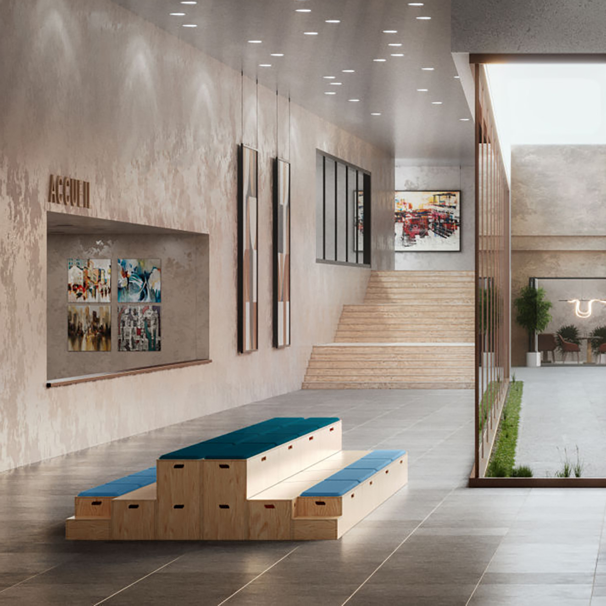 Gradin bois modulaire KUB pour aménagement accueil