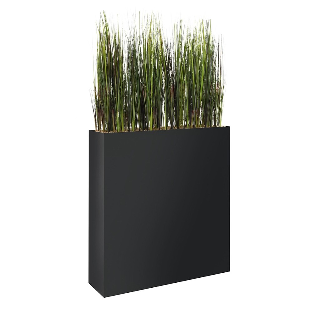 Jardinière haute noire avec plante artificielle pour aménagement et décoration bureau open space