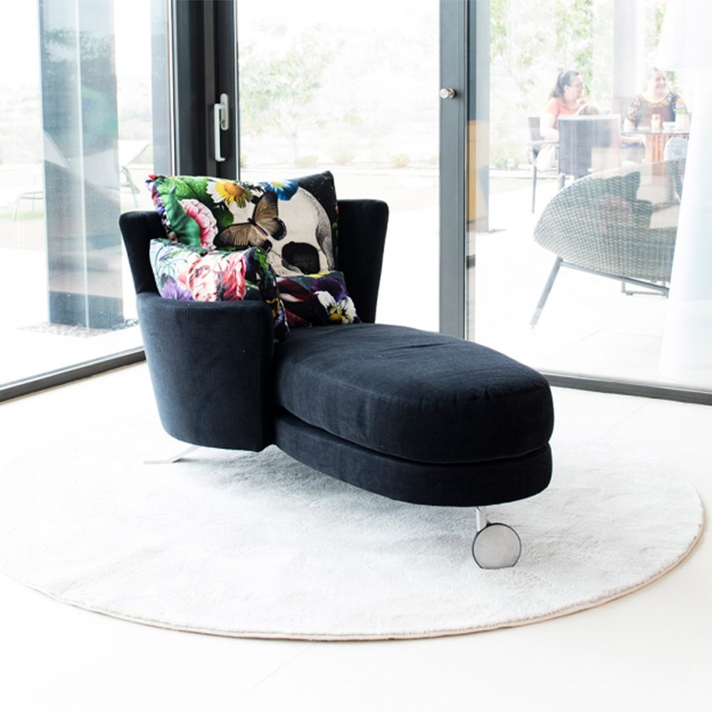 Méridienne velours noir sur roulettes Pauline 