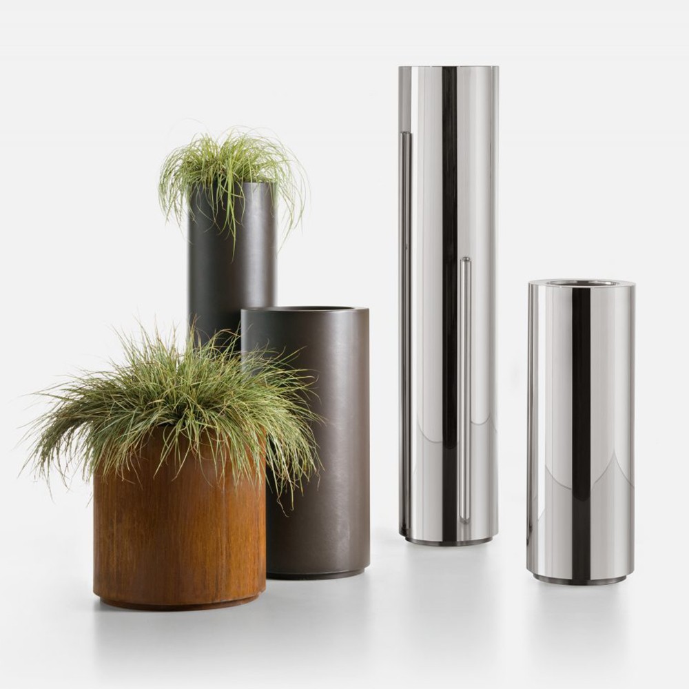 Pot de fleur design en métal acier, corten, inox DECASTELLI COHIBA