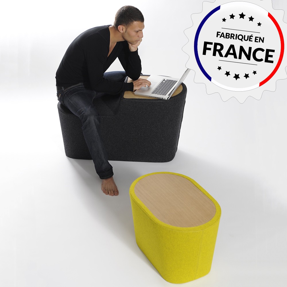 Pouf avec tablette bois Woodmoss fabriqué en France