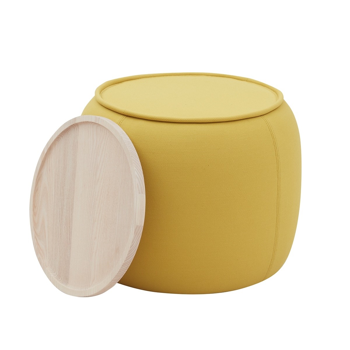 Pouf design jaune avec plateau bois amovible collection CONGA SOFTLINE DK