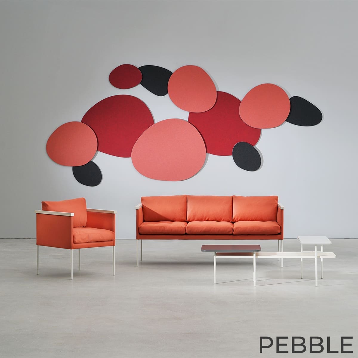 Panneaux muraux acoustiques PEBBLE ronds en feutre PET rouge pour salon ou espace lounge