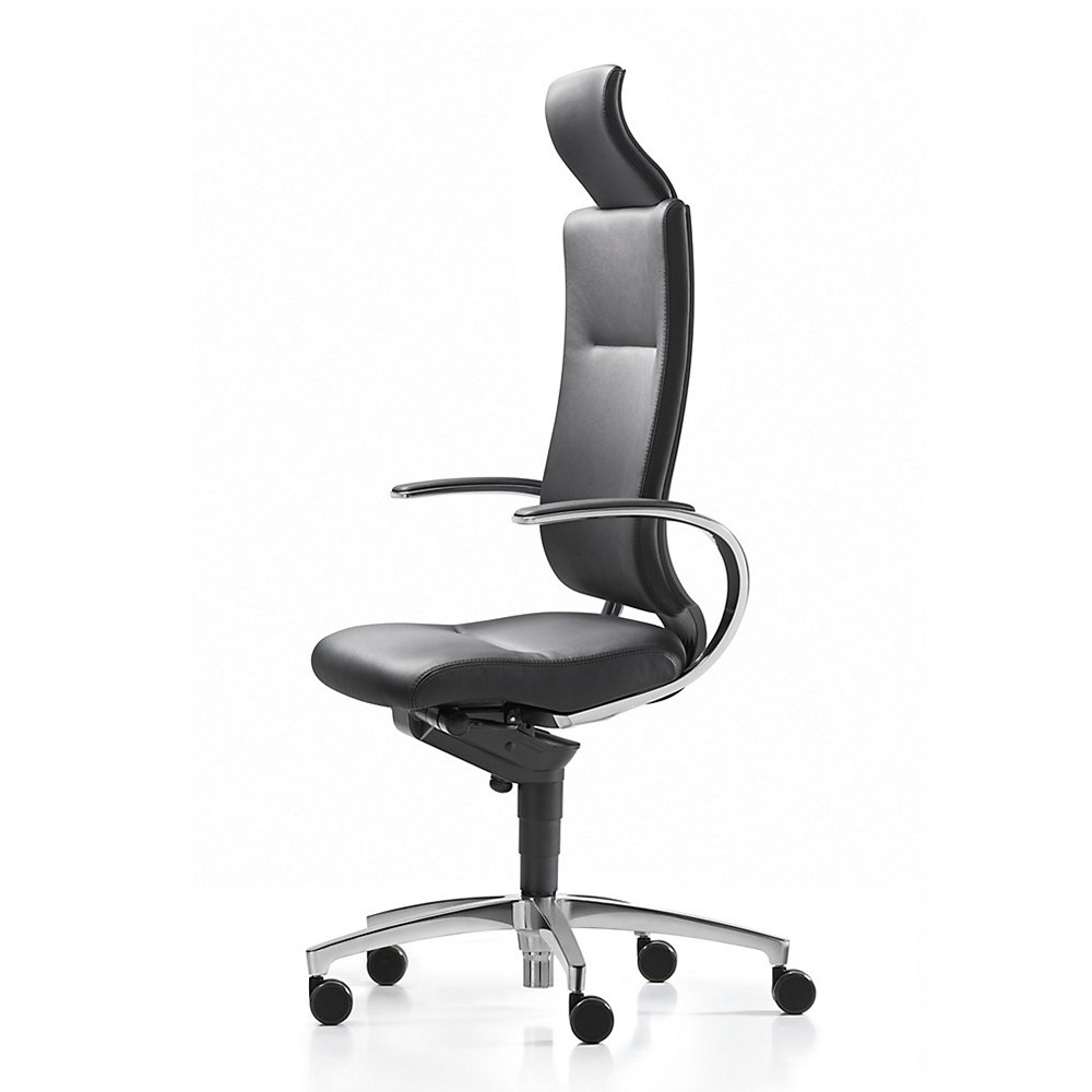 Fauteuil de bureau de direction cuir noir avec têtière et accoudoirs design INTOUCH de DAUPHIN