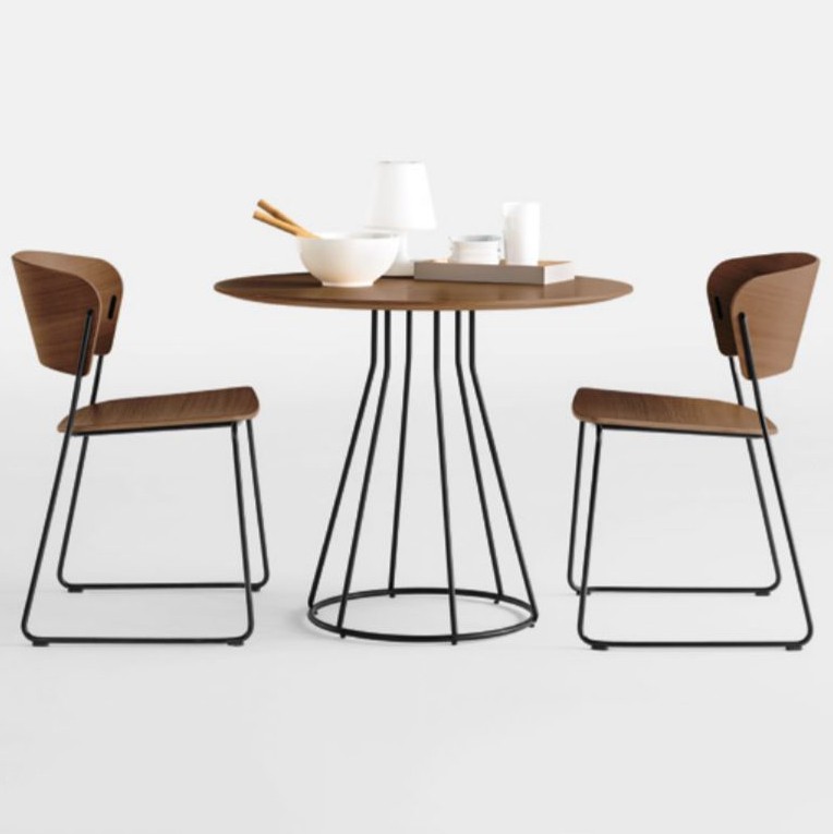 Table de bistrot Arc plateau noyer structure noire Inclass