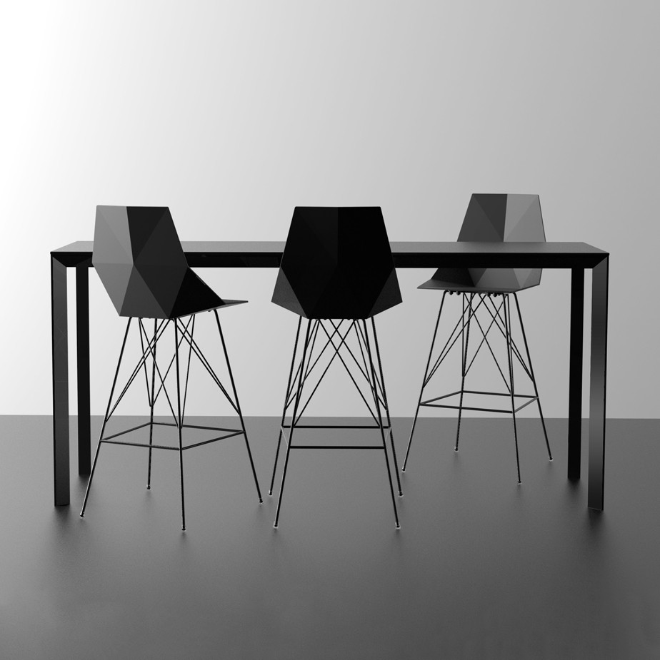 Table haute en aluminium noir Frame avec tabourets hauts Faz