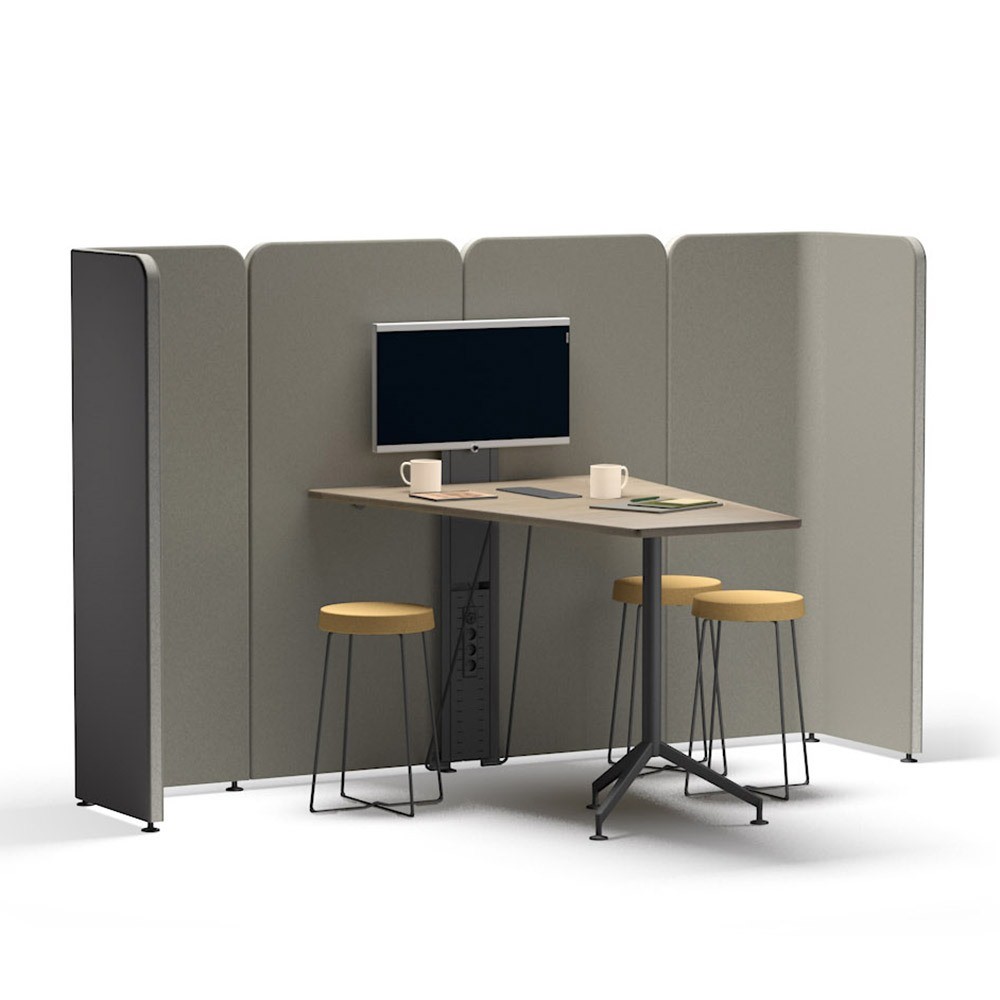 table haute multimédia Let's Meet avec cloisons acoustiques