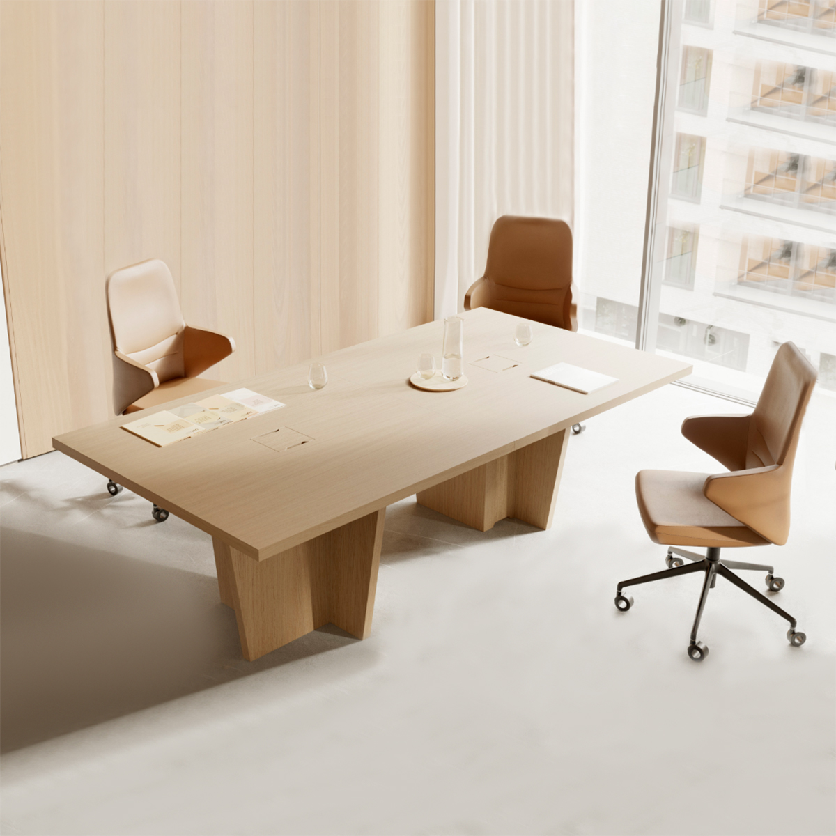 Table de réunion ORIGAMI avec 2 top access intégré dans le plateau