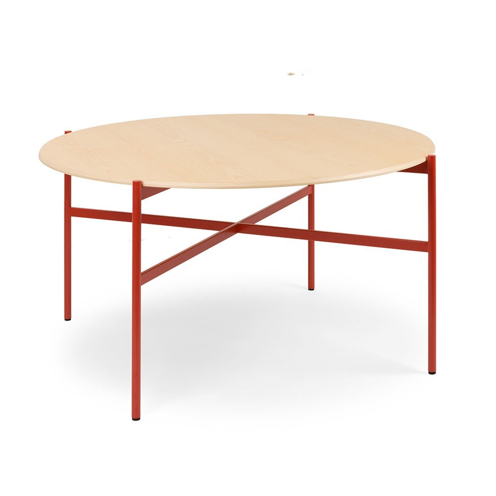 Table ronde en bois avec piétement métal rouge Blade