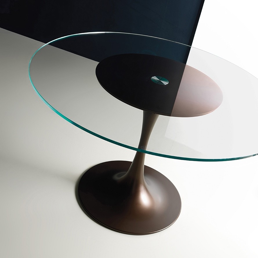 Table ronde en verre pied bronze Kono IVM