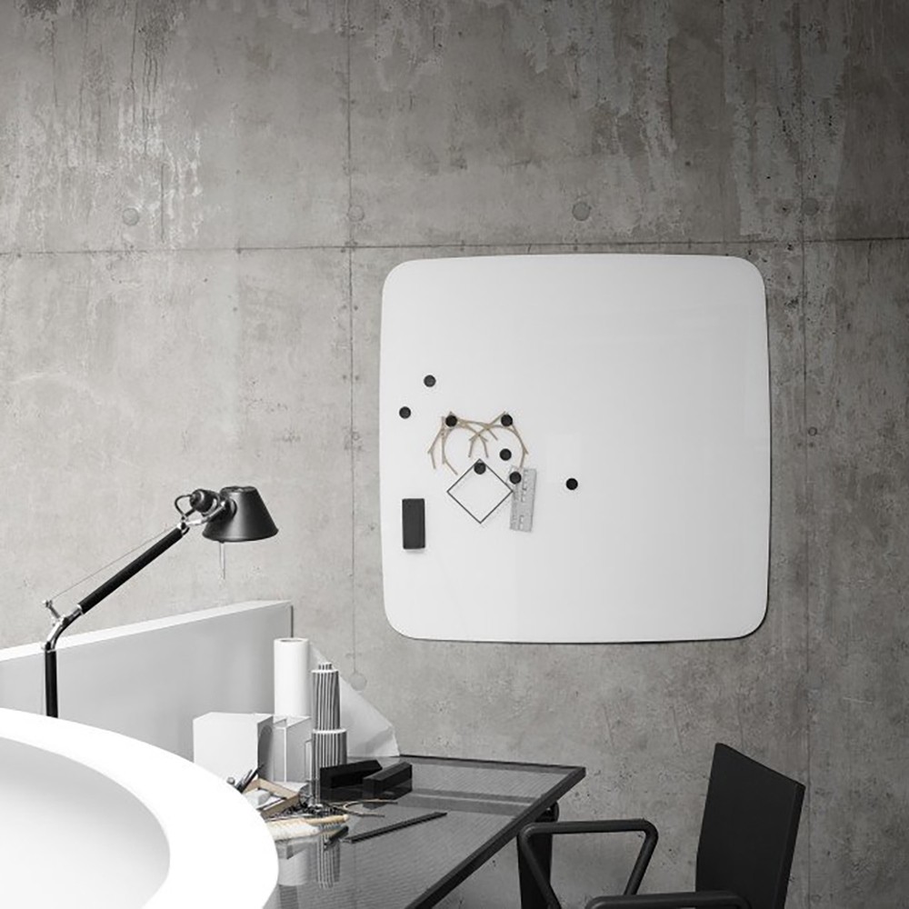 Tableau blanc aimanté en verre blanc coins arrondis Lintex Flow Wall