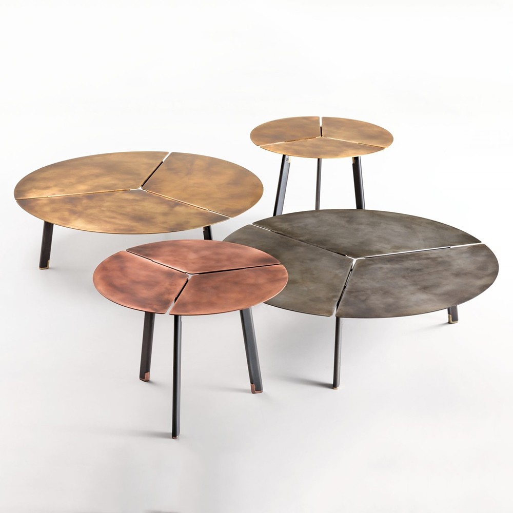 Tables basses design en acier inox, laiton ou cuivre PLACAS De Castelli