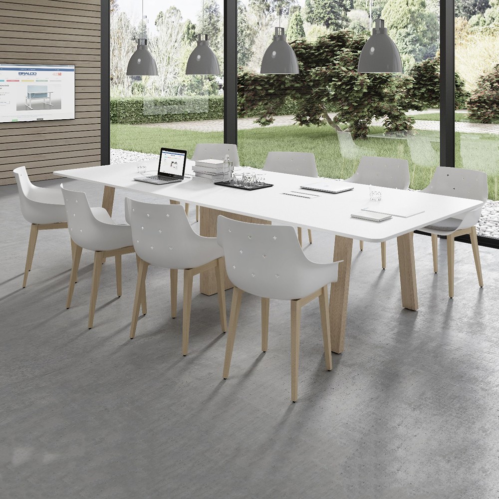 Table de réunion Take Off de Bralco, blanc et bois